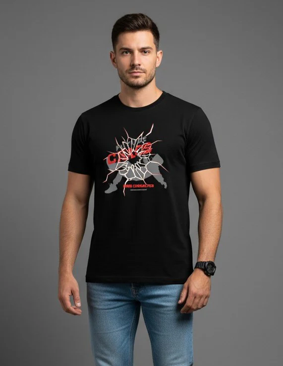 Men Printed Black Cotton Tshirt - Image 5