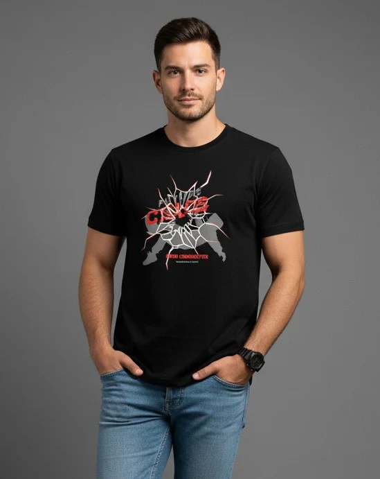 Men Printed Black Cotton Tshirt - Image 6