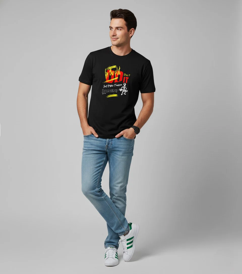 Men Printed Black Cotton Tshirt - Image 4