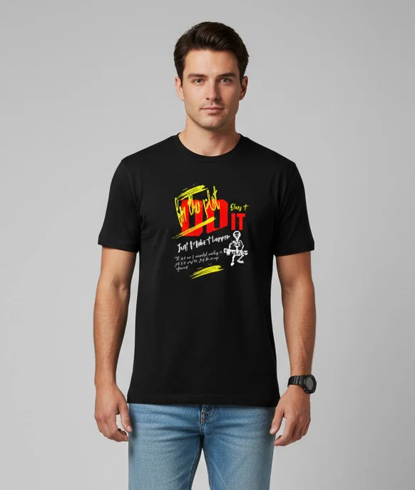 Men Printed Black Cotton Tshirt - Image 7