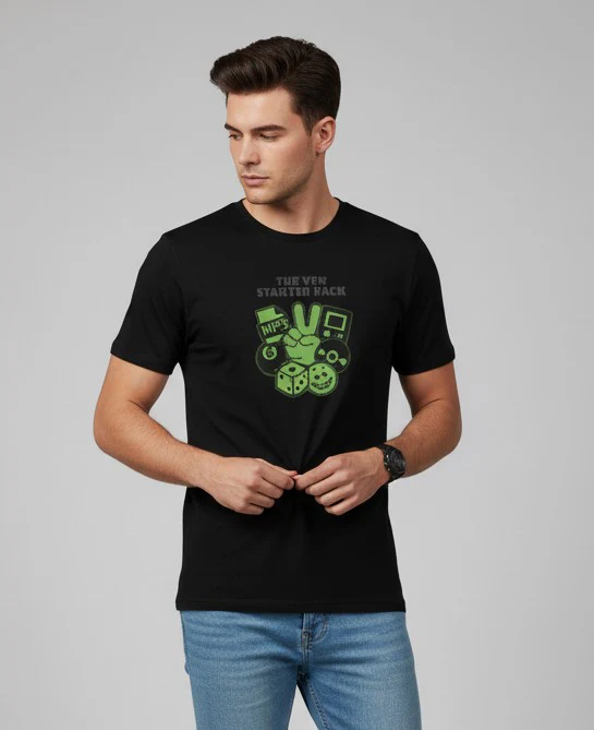 Men Printed Black Cotton Tshirt - Image 3