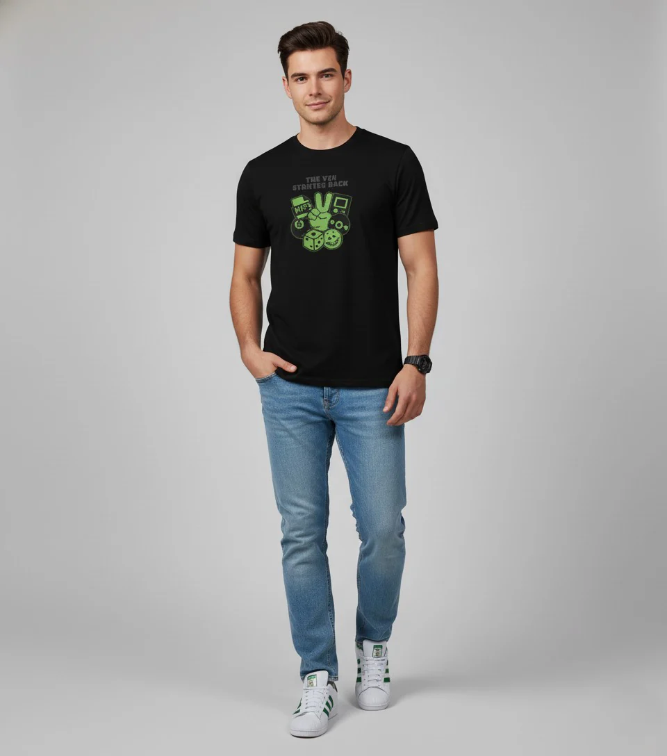 Men Printed Black Cotton Tshirt - Image 4