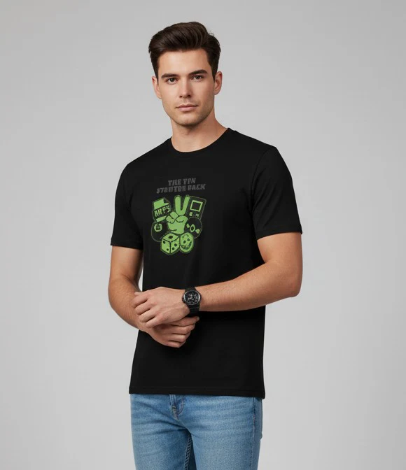 Men Printed Black Cotton Tshirt - Image 6