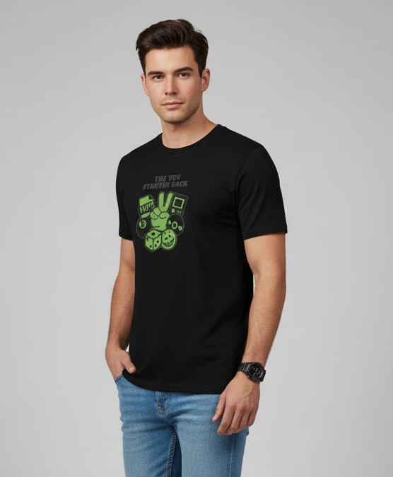 Men Printed Black Cotton Tshirt - Image 7