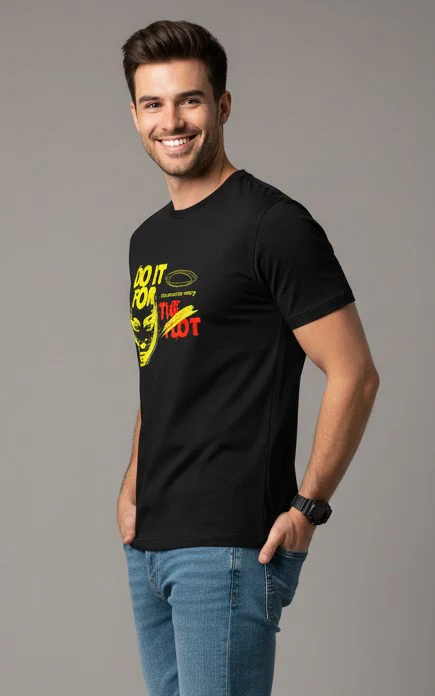 Men Printed Black Cotton Tshirt - Image 3