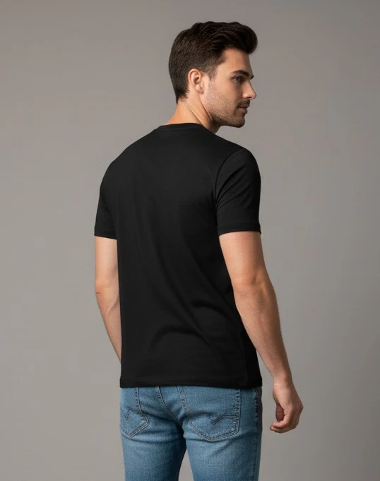 Men Printed Black Cotton Tshirt - Image 4