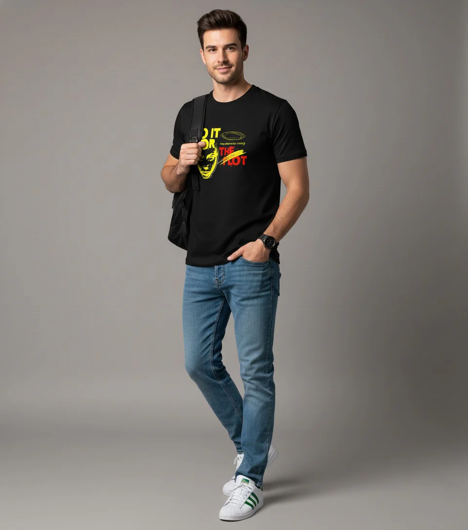 Men Printed Black Cotton Tshirt - Image 5