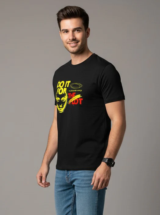 Men Printed Black Cotton Tshirt - Image 7