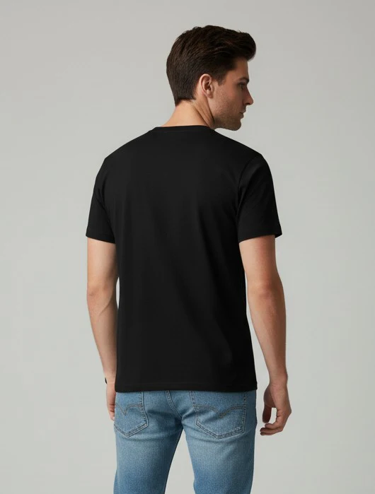 Men Printed Black Cotton Tshirt - Image 3