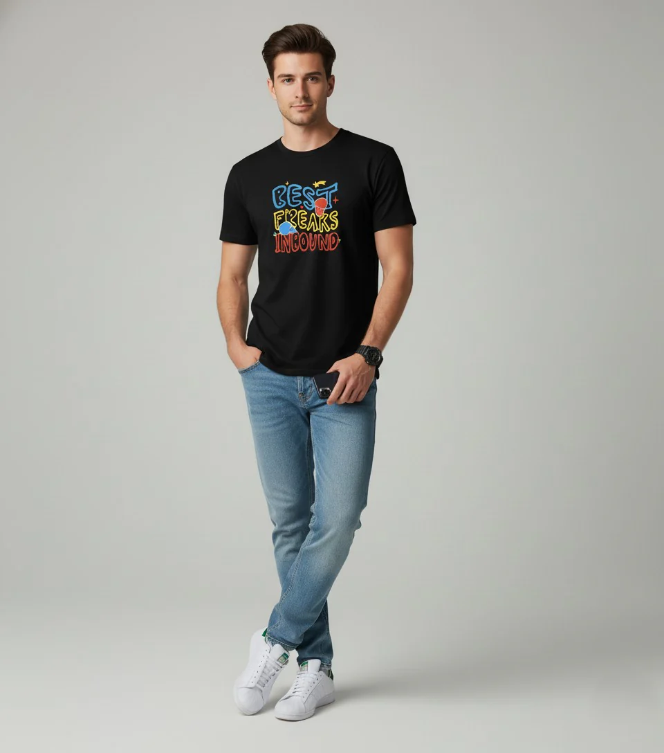 Men Printed Black Cotton Tshirt - Image 5