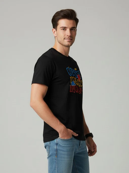 Men Printed Black Cotton Tshirt - Image 6
