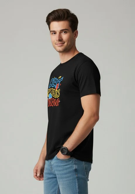 Men Printed Black Cotton Tshirt - Image 7