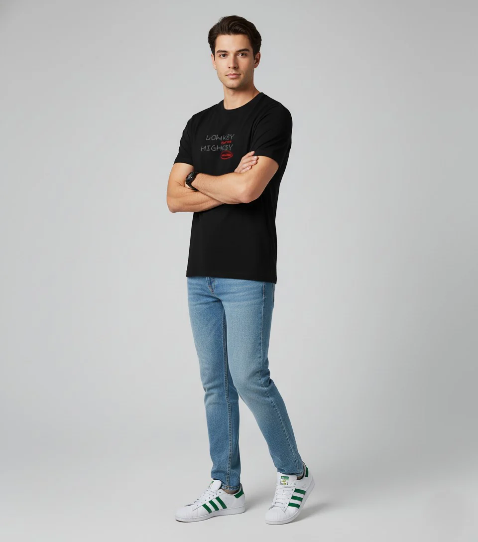 Men Printed Black Cotton Tshirt - Image 4