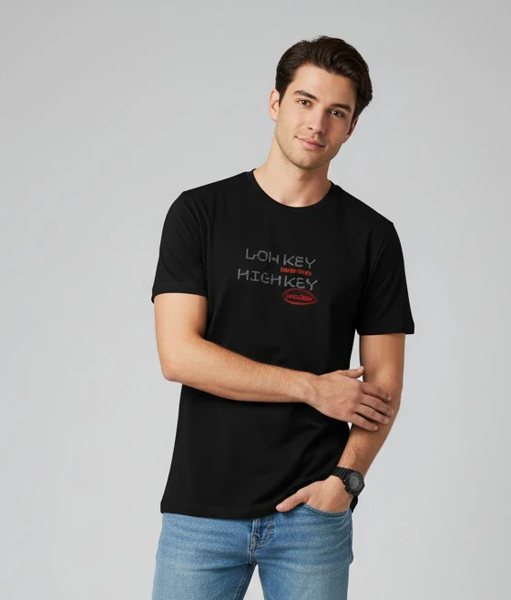 Men Printed Black Cotton Tshirt - Image 5
