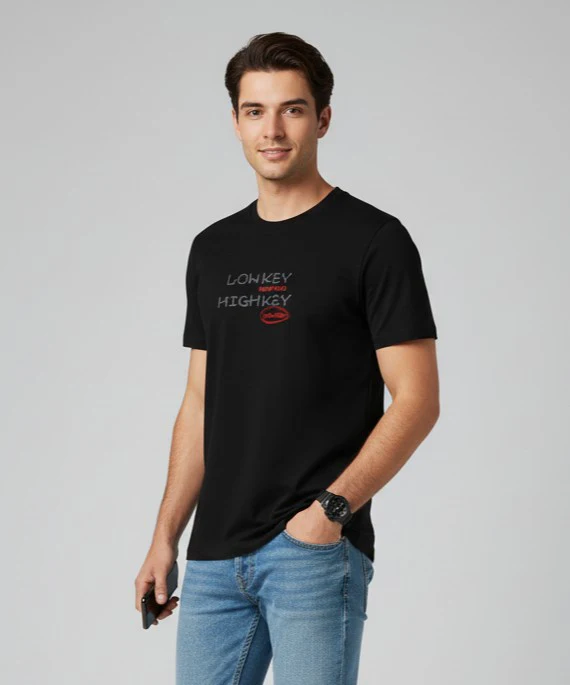 Men Printed Black Cotton Tshirt - Image 6