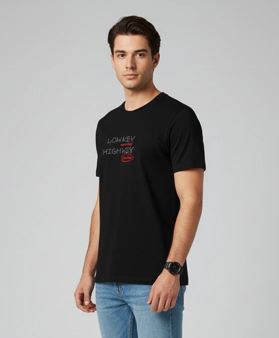 Men Printed Black Cotton Tshirt - Image 7