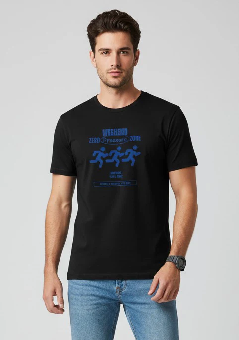Men Printed Black Cotton Tshirt - Image 5