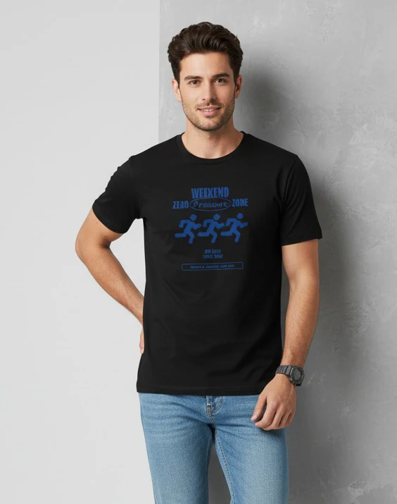 Men Printed Black Cotton Tshirt - Image 6