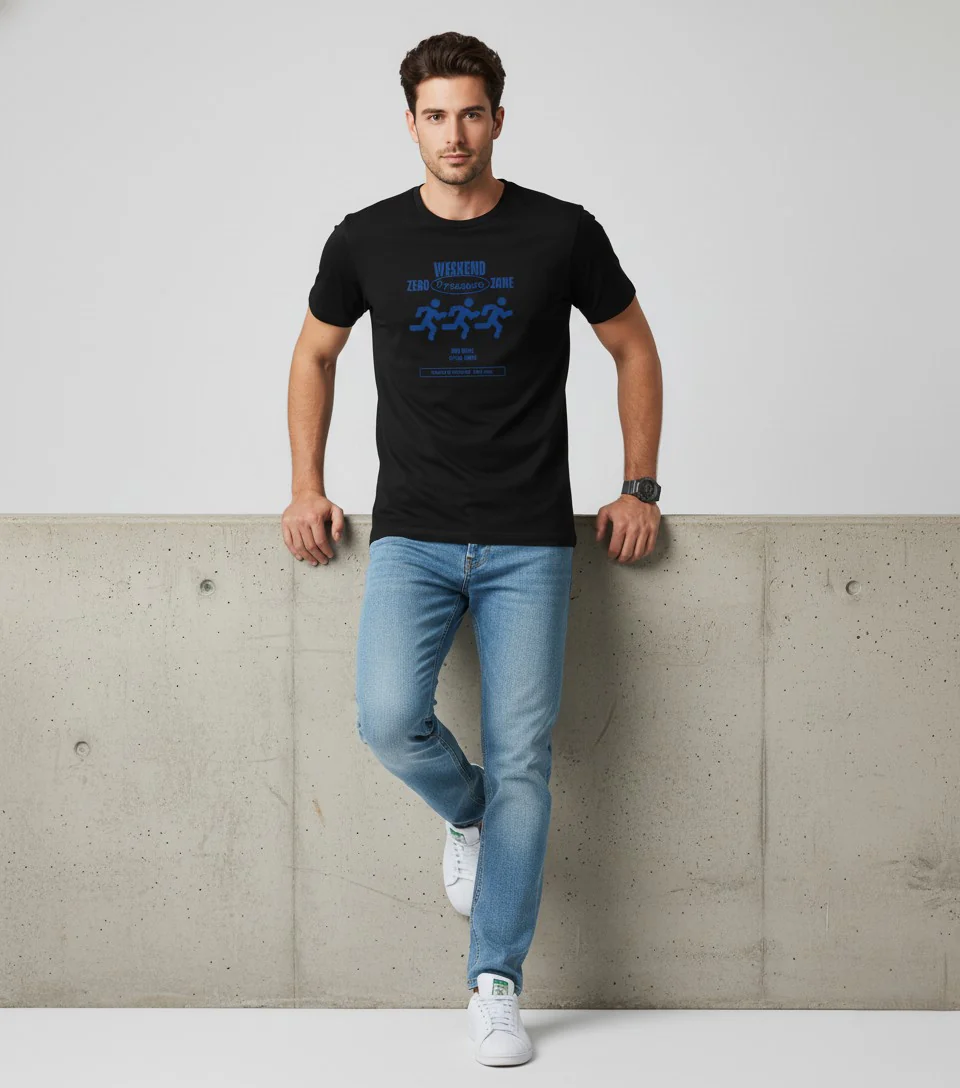 Men Printed Black Cotton Tshirt - Image 7