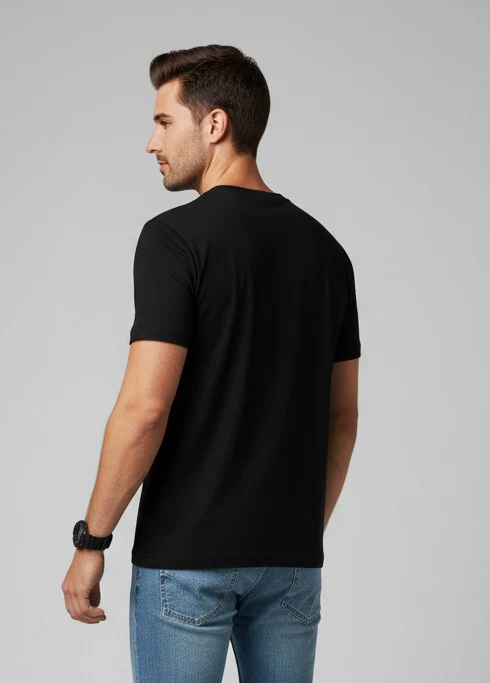 Men Printed Black Cotton Tshirt - Image 2