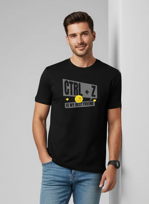 Men Printed Black Cotton Tshirt - Image 3