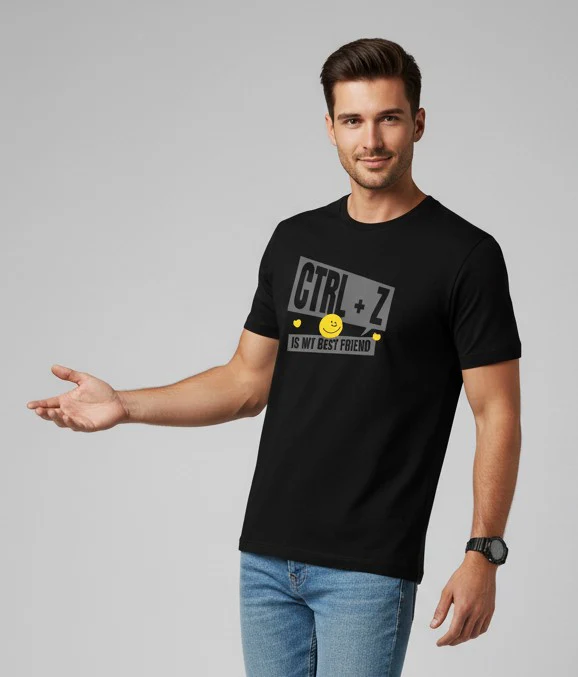 Men Printed Black Cotton Tshirt - Image 4