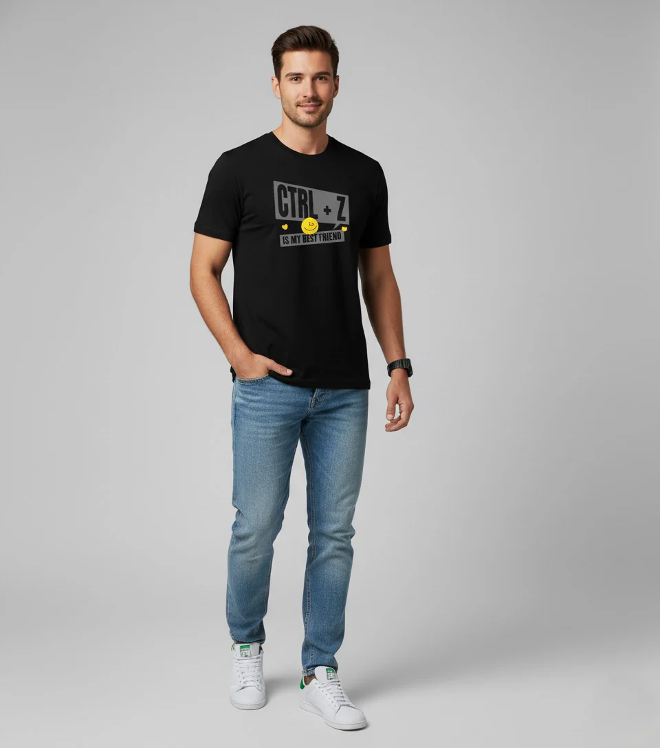 Men Printed Black Cotton Tshirt - Image 5