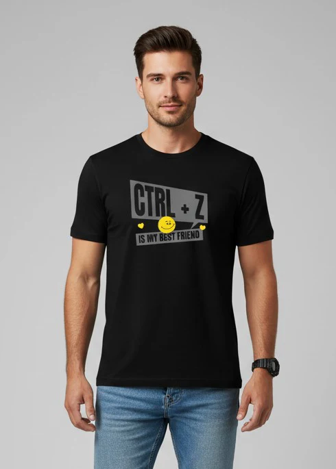 Men Printed Black Cotton Tshirt - Image 6