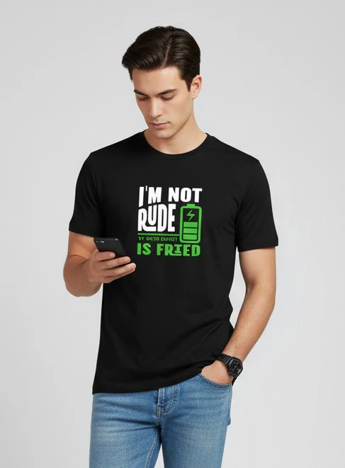 Men Printed Black Cotton Tshirt