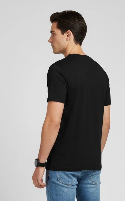Men Printed Black Cotton Tshirt - Image 2