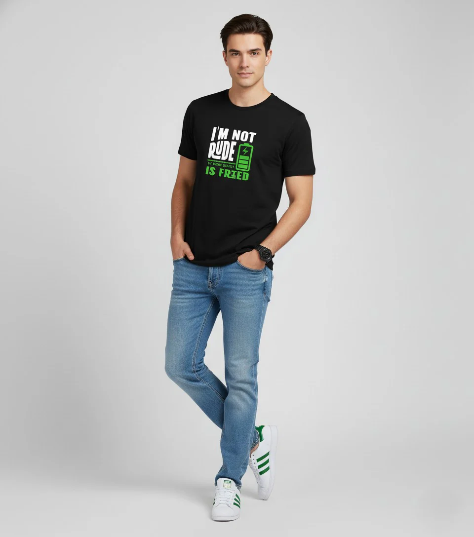 Men Printed Black Cotton Tshirt - Image 3