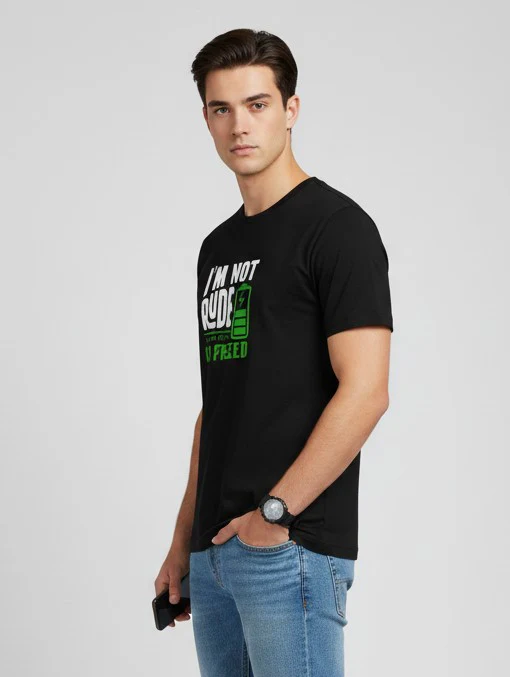 Men Printed Black Cotton Tshirt - Image 5
