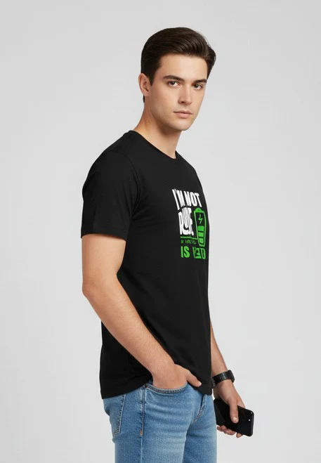 Men Printed Black Cotton Tshirt - Image 6