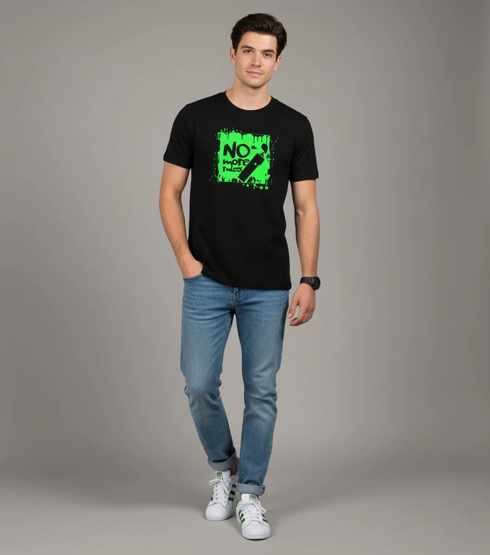 Men Printed Black Cotton Tshirt - Image 2