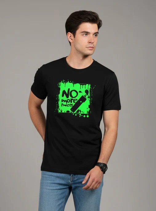 Men Printed Black Cotton Tshirt - Image 3