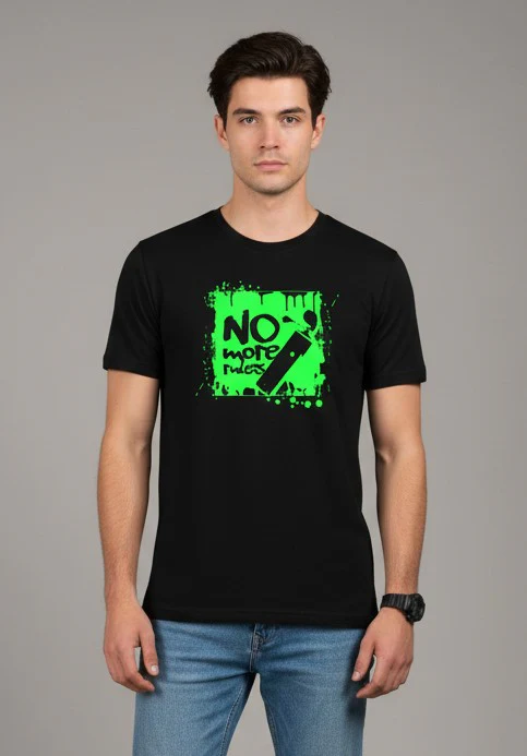 Men Printed Black Cotton Tshirt - Image 4