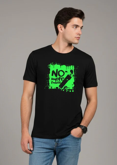 Men Printed Black Cotton Tshirt - Image 5