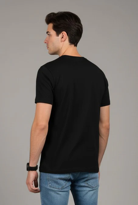 Men Printed Black Cotton Tshirt - Image 7