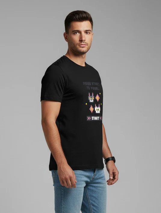 Men Printed Black Cotton Tshirt - Image 3