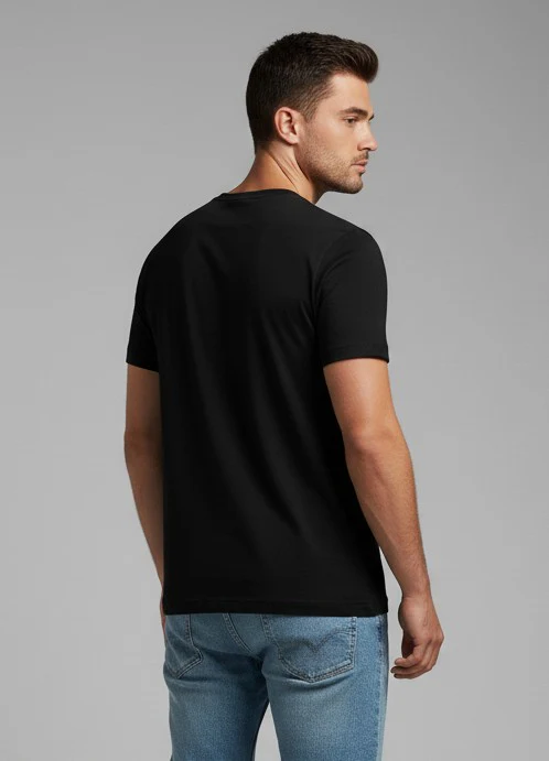 Men Printed Black Cotton Tshirt - Image 4