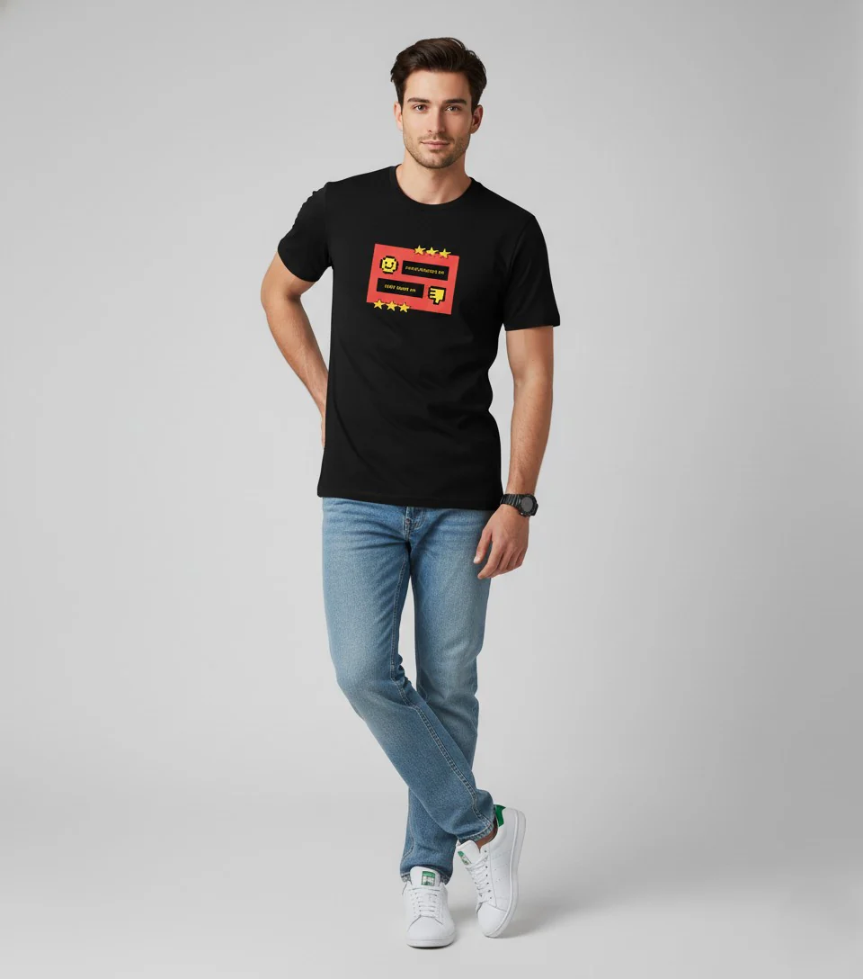 Men Printed Black Cotton Tshirt - Image 2