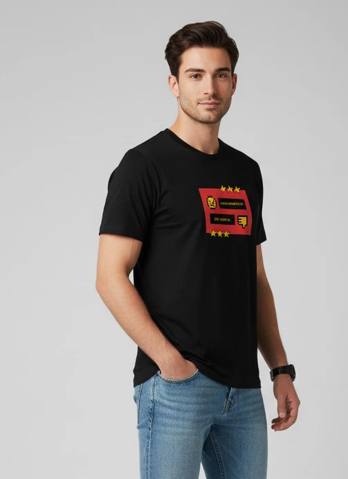 Men Printed Black Cotton Tshirt - Image 3