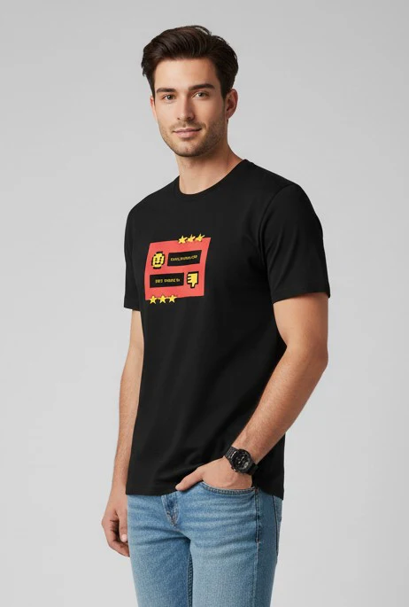 Men Printed Black Cotton Tshirt - Image 4