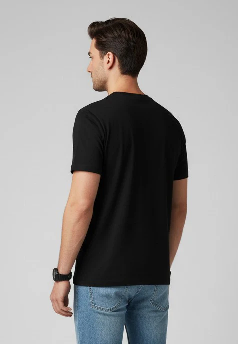 Men Printed Black Cotton Tshirt - Image 5