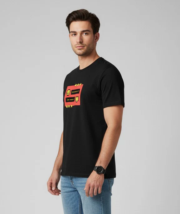 Men Printed Black Cotton Tshirt - Image 6