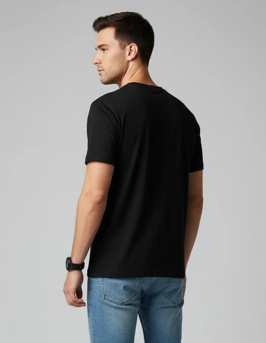 Men Printed Black Cotton Tshirt - Image 3