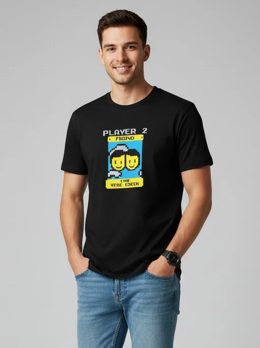 Men Printed Black Cotton Tshirt - Image 6