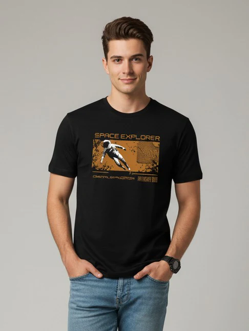 Men Printed Black Cotton Tshirt - Image 4