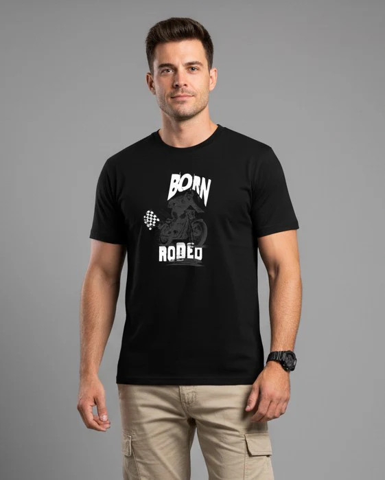 Men Printed Black Cotton Tshirt - Image 3
