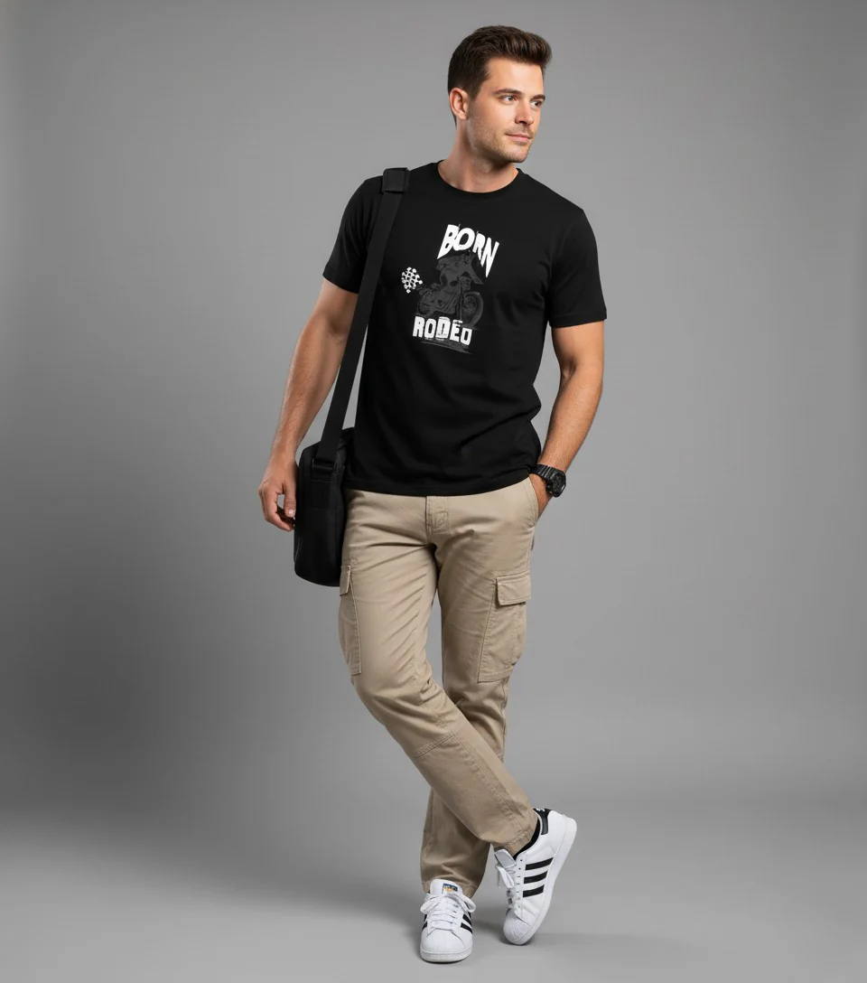 Men Printed Black Cotton Tshirt - Image 4